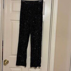 Black Sequin Wide-Leg Women's Pants